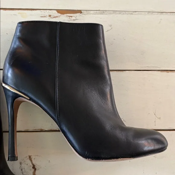 Coach Black Leather Heeled Boots with Gold Accent, 6.5 - Picture 2 of 11
